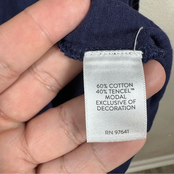 J Jill Women's Navy Blue Heavily Embroidered V-Neck 3/4 Sleeve Cotton Tencel L - Picture 5 of 9